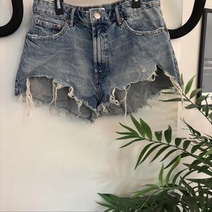 Zara Blue Distressed Jean Shorts